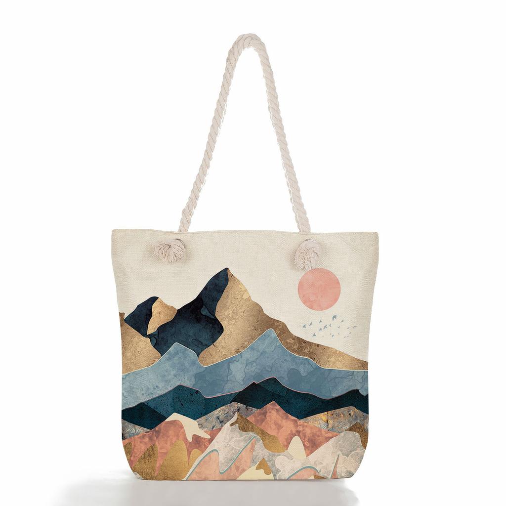 Landscape Painting Print Thick Rope Single-shoulder Beach Bag 7244 KTB
