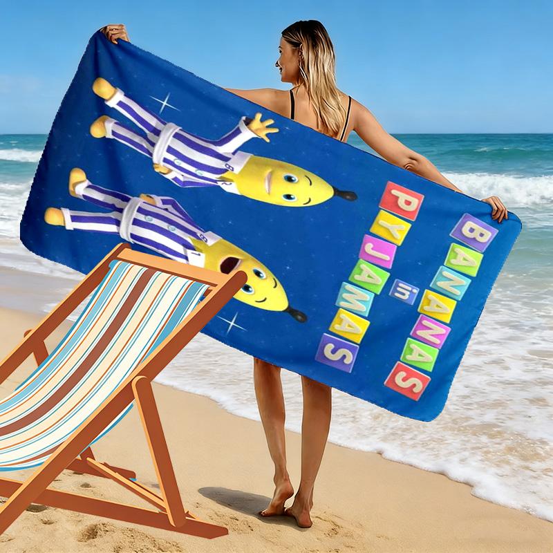 Bananas in Pyjamas Print Beach Towel, Large Soft Quick Dry Towel for Beach Camping Swimming