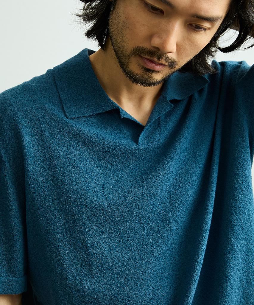 ONNHANS Open Collar Short Sleeve Knit_Teal Blue