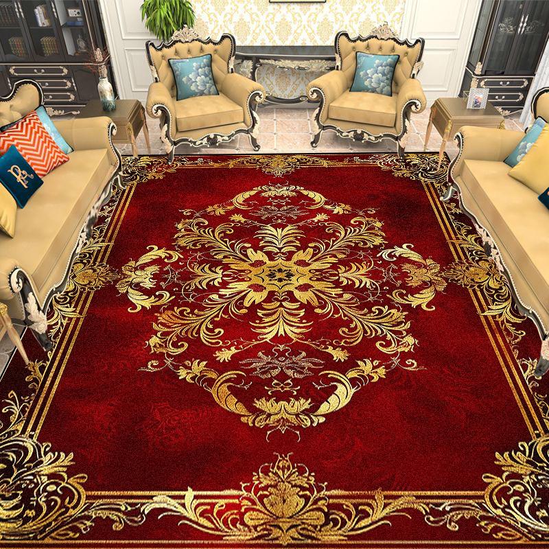 European Gold Red Carpet Living Room Decoration Sofa Area Rugs for Bedroom Large Area Cloakroom Lounge Non-slip Floor Mats