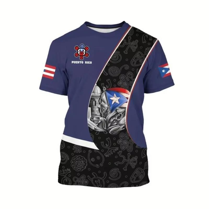 Πουέρτο Ρίκο Ανδρικό T-Shirt Κοντομάνικο T-Shirt Με Σχέδιο Σημαίας Εκτυπωμένο T-Shirt Oversized Ανδρικά Ρούχα Μπλούζες Με Στρογγυλή Λαιμόκοψη Εξωτερικού Χώρου Streetwear