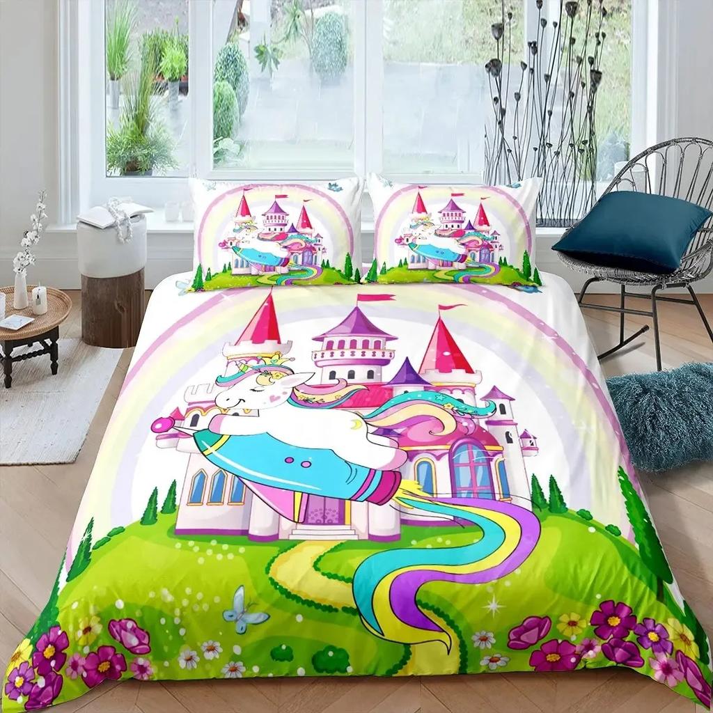 Castle Duvet Cover Set Full Queen Size Medieval Castle Bedding Set Fairy Tale Myth Theme Quilt Cover Comforter Cover Set