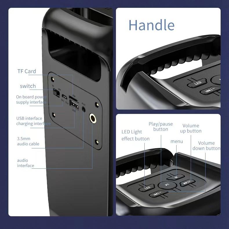 Karaoke Radio FM Bluetooth Speaker Portable Wireless With Microphone Lamp Machine Caixa De Som Sound Box Music Subwoofer LED TWS