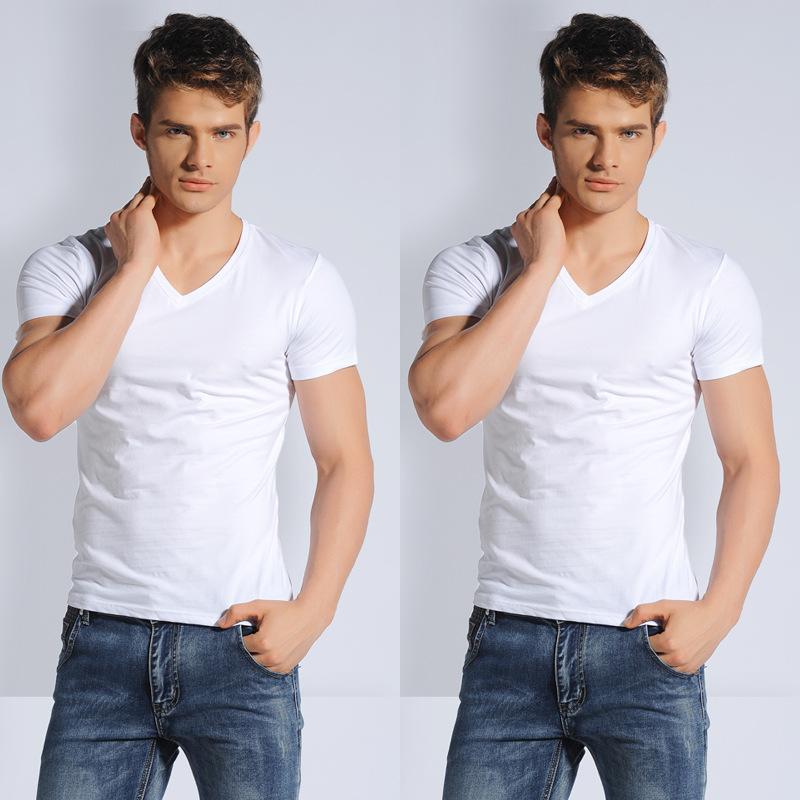 2PCs Slim Fit T-Shirt for Men Short Sleeve V Neck T-Shirt Casual Summer Classic Basic Tee Top