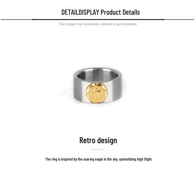 Tide Replica Retro Ethnic Flying Eagle Rings - Titanium Steel Unisex Couple Rings for Index Finger - Japanese and Korean Style