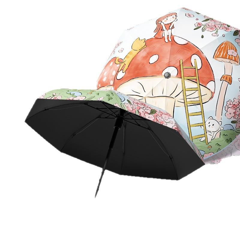 Tri-fold cute cartoon children's umbrella, manual portable folding umbrella, sun protection, sun and rain umbrella