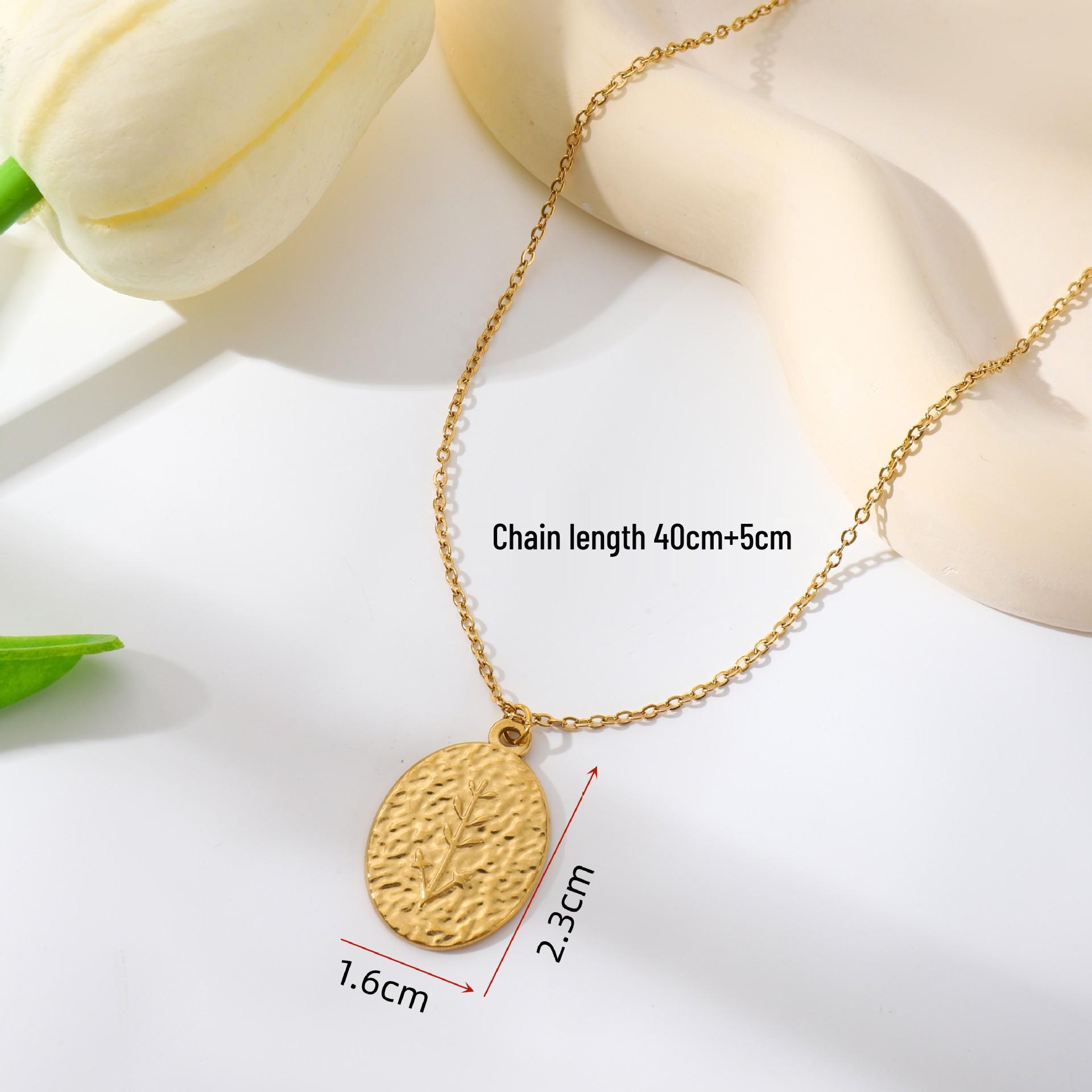 European & American Retro Oval Wheat Ear Titanium Steel Clavicle Necklace for Women