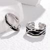 Couple Ring Thin Adjustable Open Band Stainless Steel Texture Minimalist Geometric Design Finger Ring Jewelry Gift