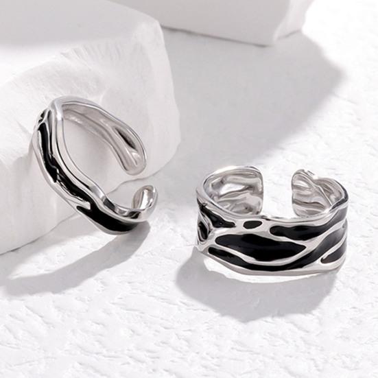 Couple Ring Thin Adjustable Open Band Stainless Steel Texture Minimalist Geometric Design Finger Ring Jewelry Gift
