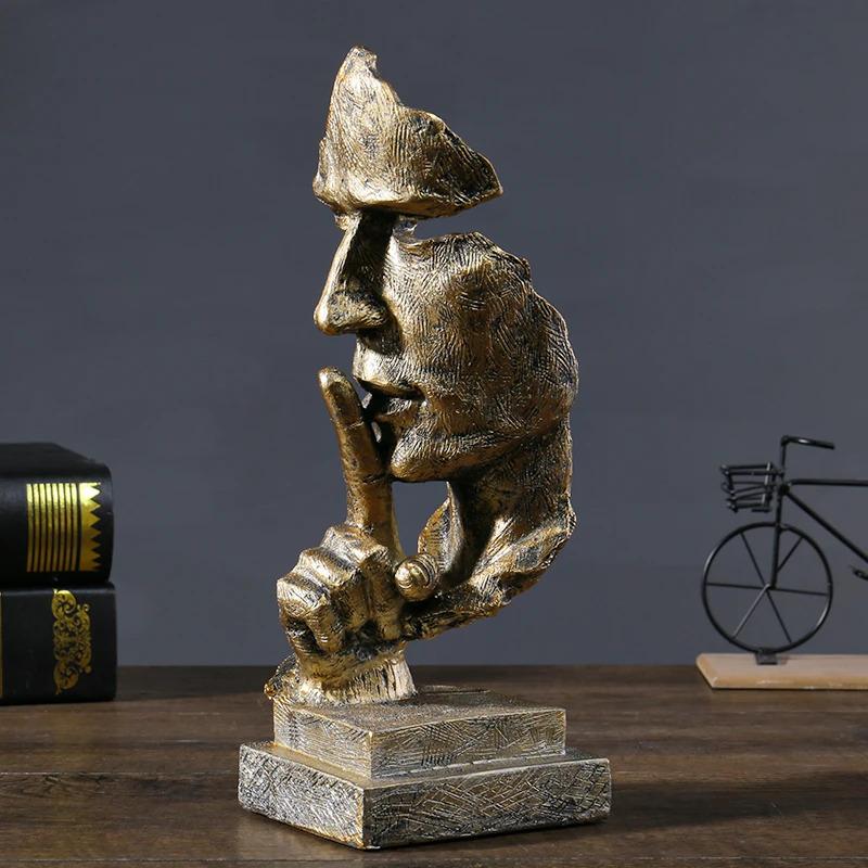 Silence Is Golden Resin Statue, Nordic Minimalist Sculpture, Creative Home Bedroom Living Room Office Desktop Decor Ornament