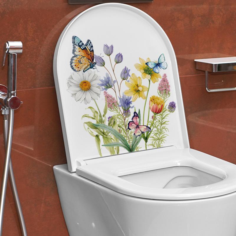 Butterfly Flower Toilet Seat Stickers Self-Adhesive Toilet Lid Decals Diy Removable Stickers For Bathroom Home Decor Ornaments