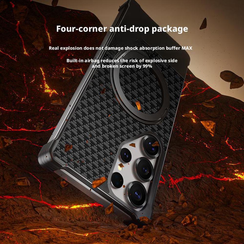 For Samsung Galaxy S25 Ultra Magnetic Case Borderless Textured PU+Metal Kickstand Phone Cover