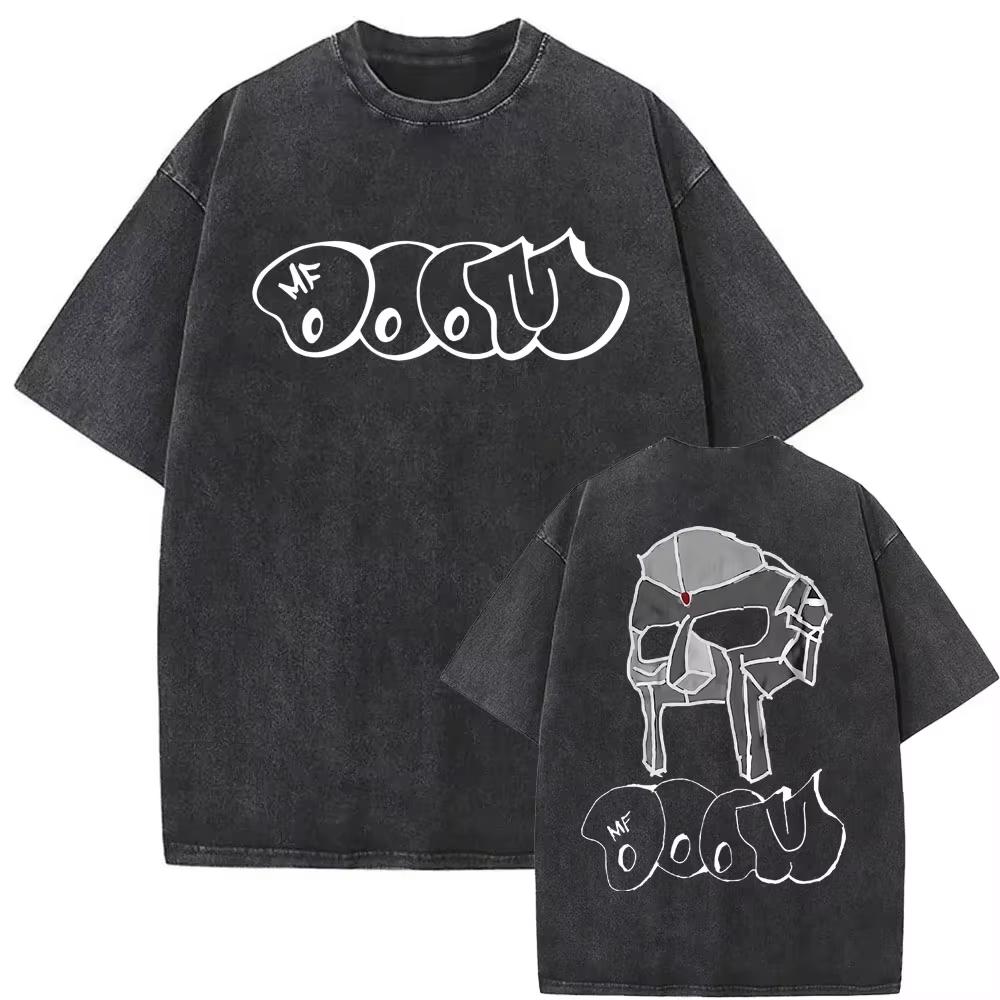 Washed Vintage Rapper Mf Doom MM FOOD Graphic Print Tshirt Men Women Hip Hop Fashion T-shirts Male Casual