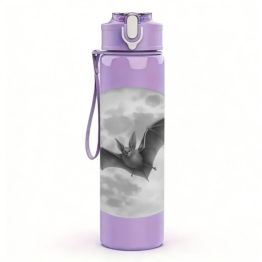 1PC Full Moon Bat Halloween 750ml Color Plastic Sports Water Bottle Leakproof Flip Straw Lid Suitable for Sports Office Home Use
