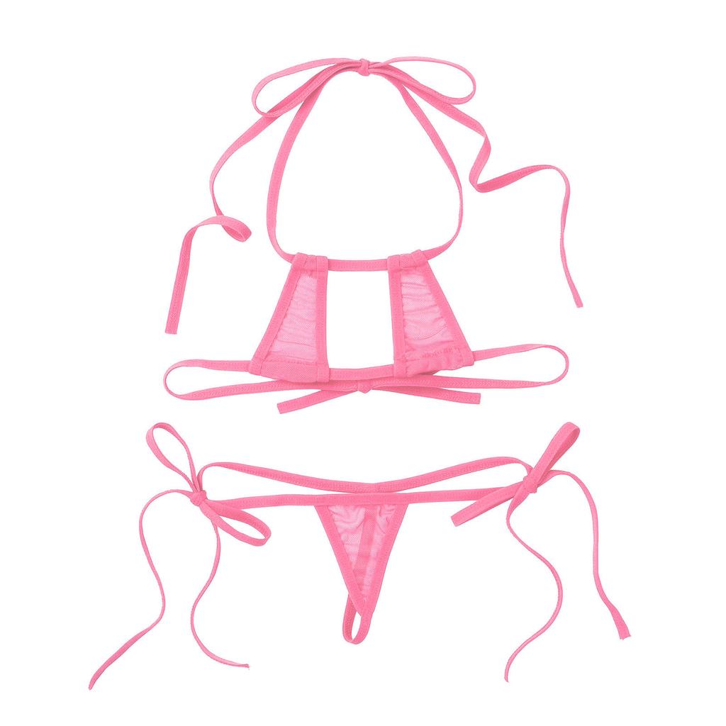 Damen Durchsichtiges Netz Träger Micro-Bikini-Set Dreieck Badeanzug Badehose Strand Pool Sonnenbaden