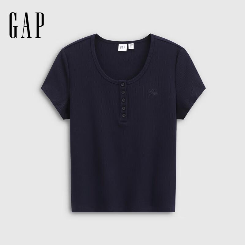 GAP Women s Logo Floral Embroidered Henley T-Shirt M
