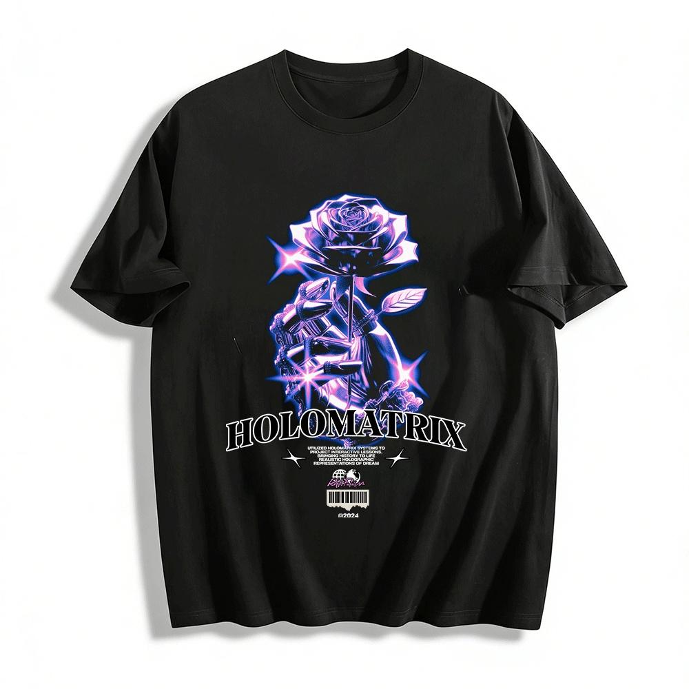 Cyberpunk Mechanical Hand Rose Print Trendy Loose Top Pure cotton T-shirt XXS