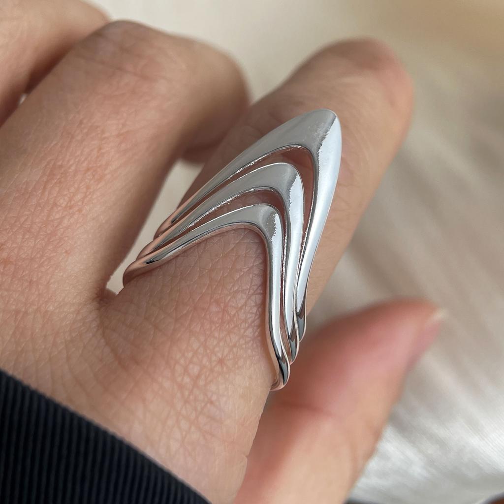 925 Sterling Silver Rings for Women Couple Minimalist Handmade Simple Wave Line V Shape Ring Fine Jewelry Gift Prevent Allergy