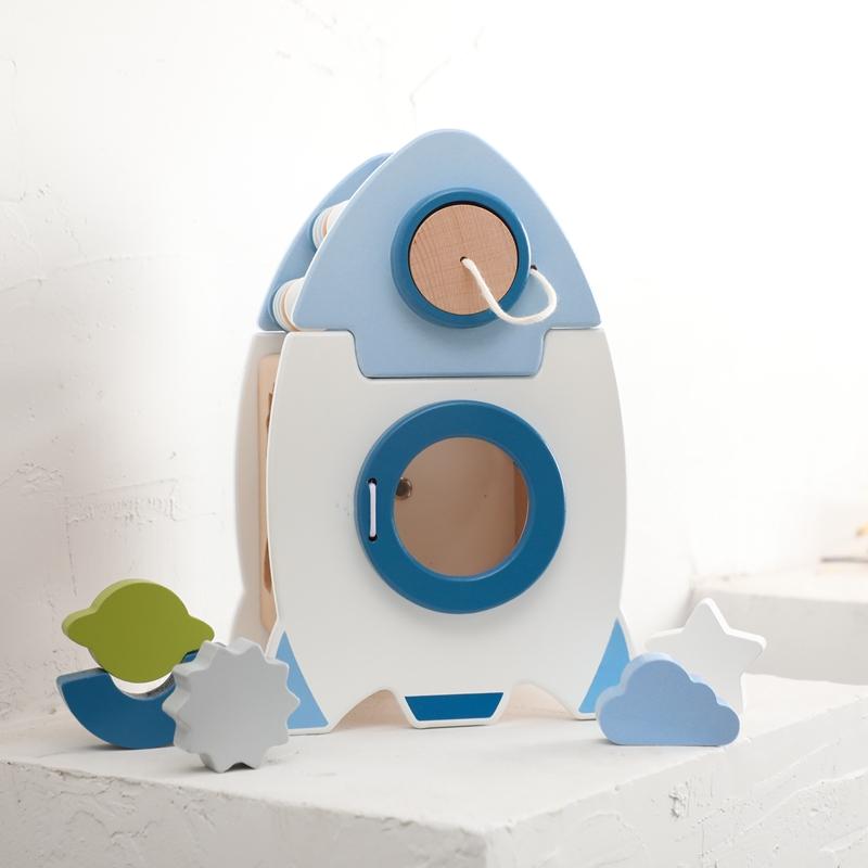 Montessori Holzspielzeug Blöcke Raketen Holzpuzzle Entwickelt die Hand-Auge-Koordination von Kindern Pädagogisches Lernspielzeug für Baby Spiel
