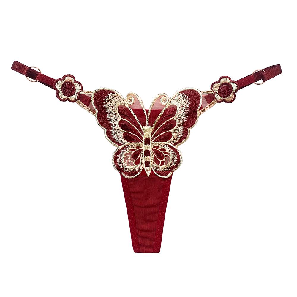 Cute Butterfly Embroidery Women Thongs G Strings Sexy Briefs Adjustable Waist Panties
