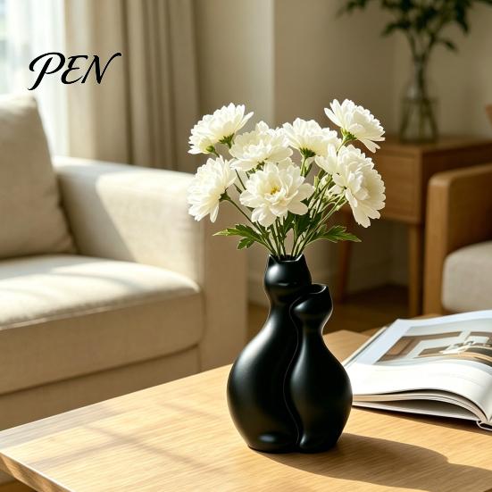 Artificial Flower Holder 3D Printed Cat Vase, Minimalist Nordic Style Arrangement Hugging Vase Decorative Couple Home Office Gift Artistic Tabletop