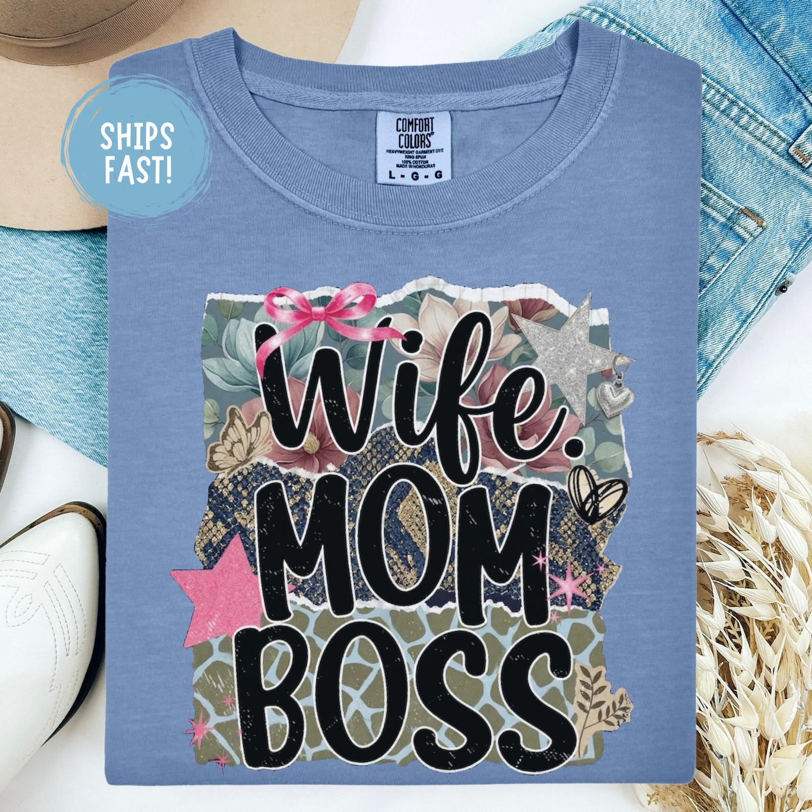 Wife Mom Boss Shirt Funny Mom Life Tee Strong Woman Graphic Shirt Trendy Minimal Mom Outfit Gift For Wife Mother s Day Comfort Colors S