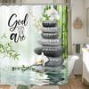Tenda da Doccia Zen Pietra 60L x 72A Versetto Biblico Foglie Verdi Spa Botanico Goccia di Pioggia Rilassante Tenda da Bagno Citazioni Cristiane