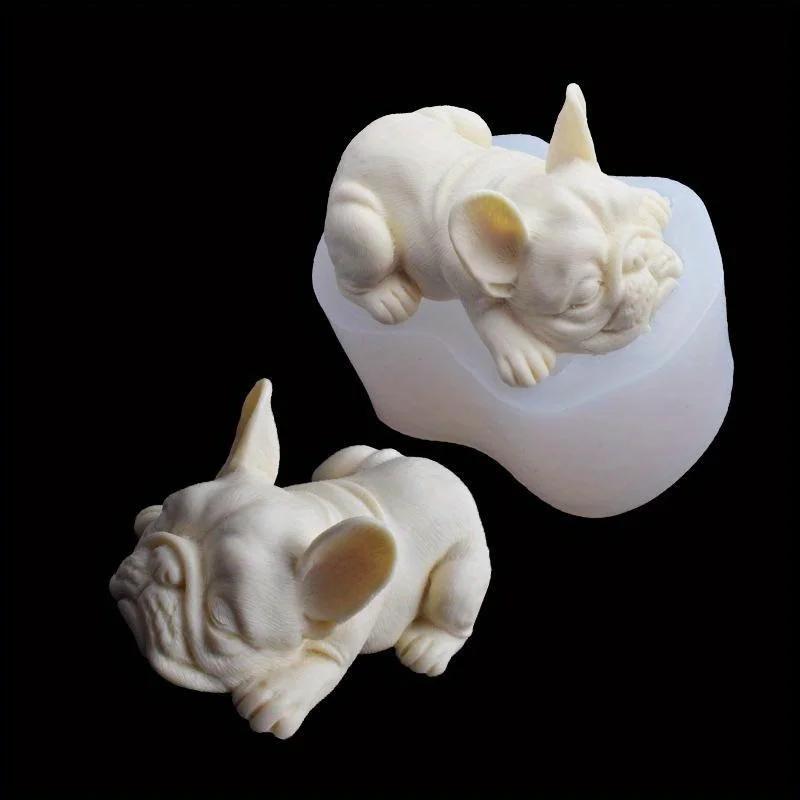 Silicone Mold for French Bulldog Figurine and A Finished Green Resin Bulldog Craft, Perfect for DIY Enthusiasts