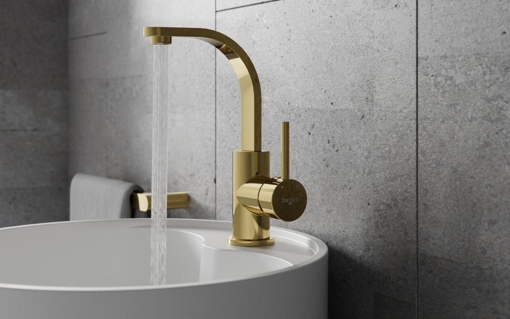 DECCO I light gold Besco tall washbasin tap
