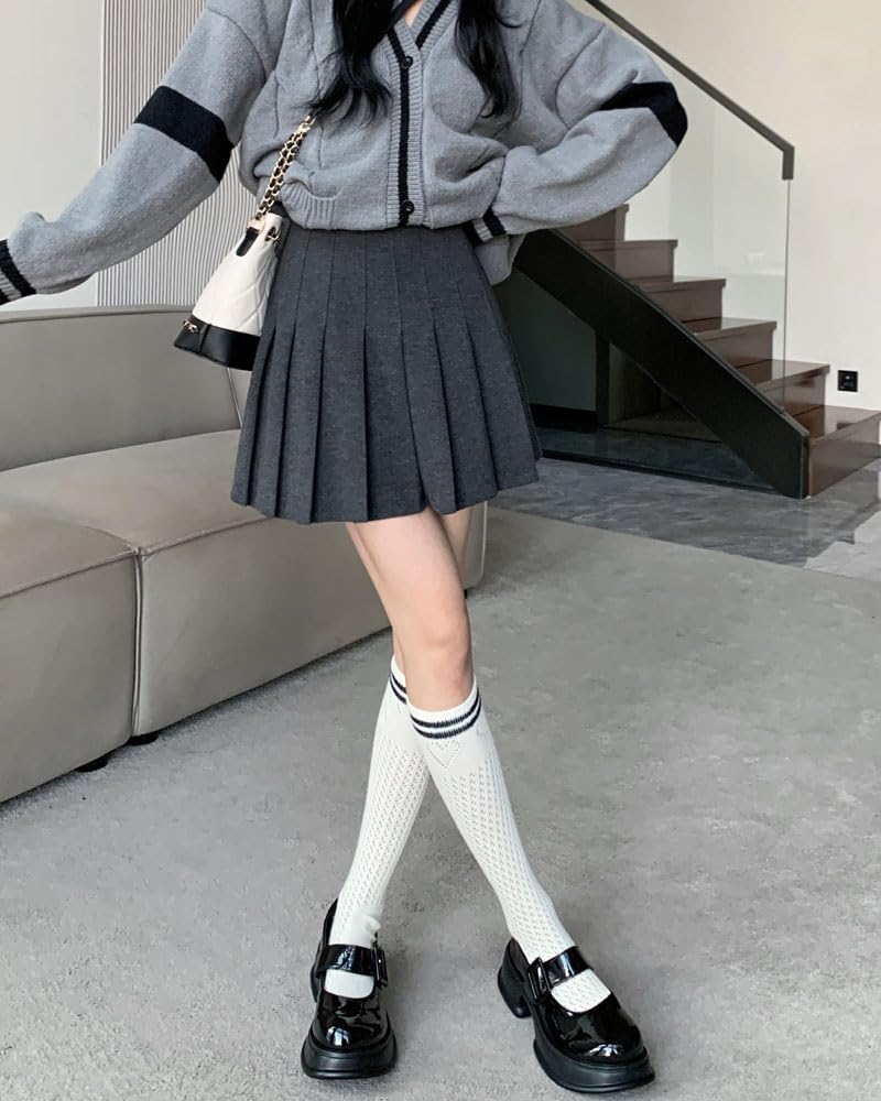 Sharphon Tweed Pleated Plus Size Mini Uniform Solid School with Sailor Suit Skirt, Size, Autumn/Winter, Thick, Lined, 38, Skirt, Knee-Length, Color,