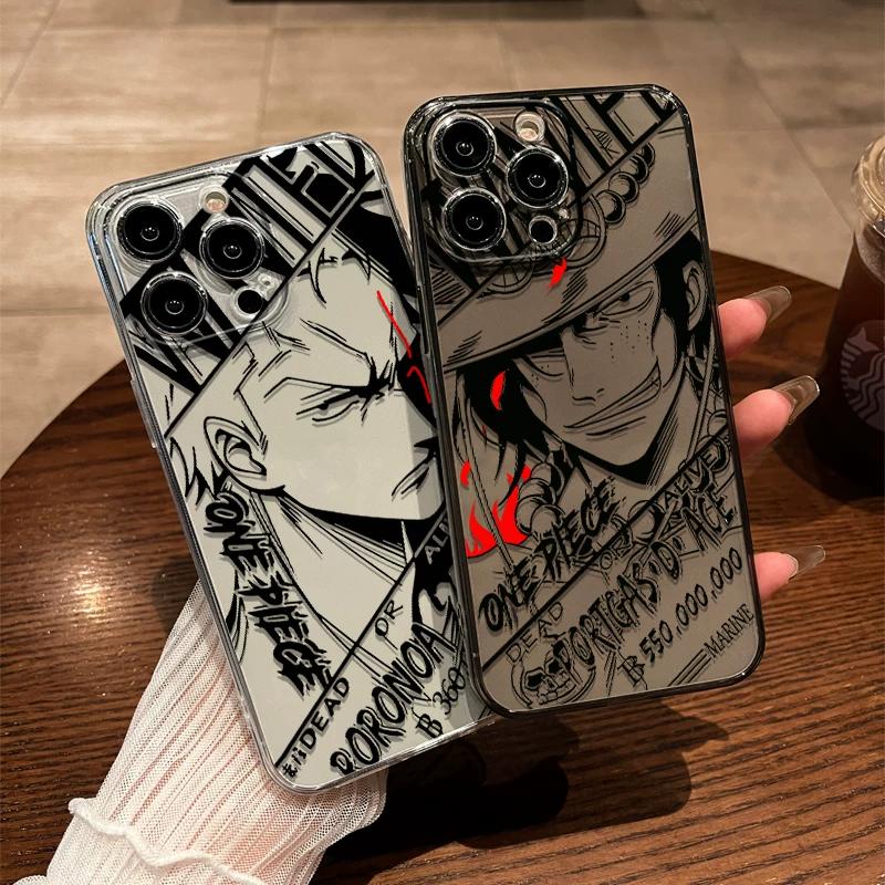 One Piece Zoro Ace Manga Panel Průhledný TPU kryt na telefon pro iPhone 15 Pro Max a Samsung Galaxy S24 Ultra, Nárazuvzdorný kryt