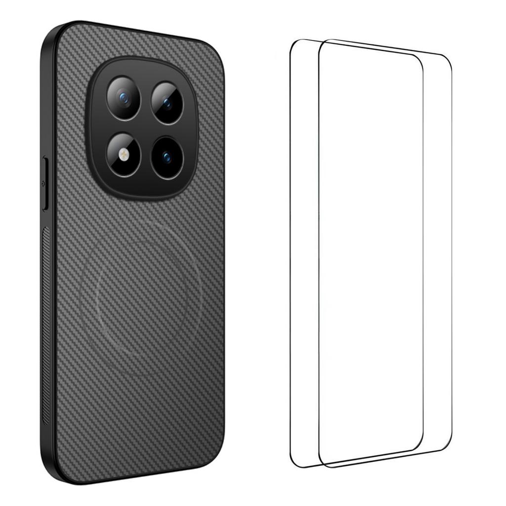 For Xiaomi Redmi Note 15 Pro+ 5G Magnetic Case WANLONFENG TQ1 Series Carbon Fiber Texture PC TPU Phone Cover with 2Pcs Screen Films