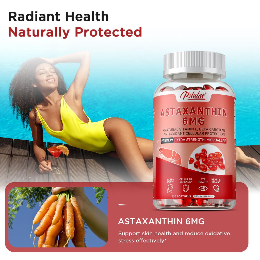 High-content Astaxanthin Supplement, 6 Mg, 120 Soft Capsules Per Bottle, Suitable for Both Men and Women.