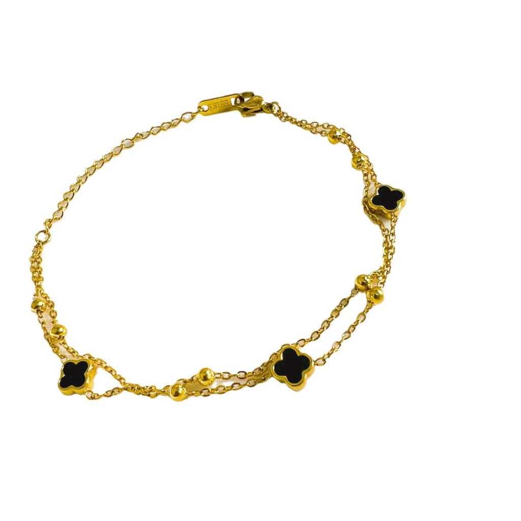 Bracelet Élégant Européen-Américain Double Couche Trèfle à Quatre Feuilles Acier Titane - Luxueux & Polyvalent