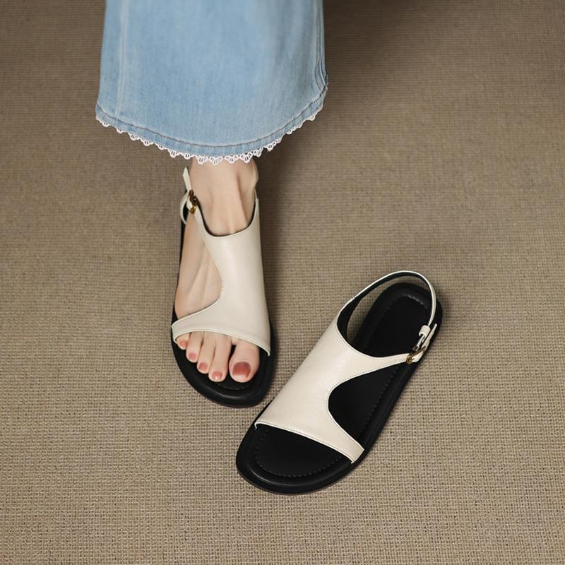 Fashion NEW Summer Women Sandals Split Leather Shoes for Women Open Toe Low Heel Shoes Concise Gladiator Sandals Retro Handmade Shoes