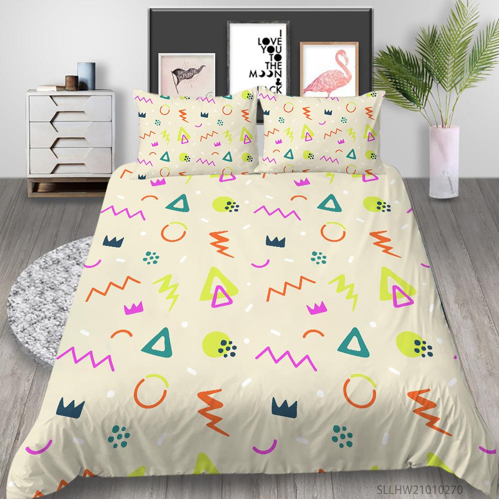 Cartoon Painting 3D Digital Printing Quilt Cover Pillowcase Two Three Piece Set Polyester