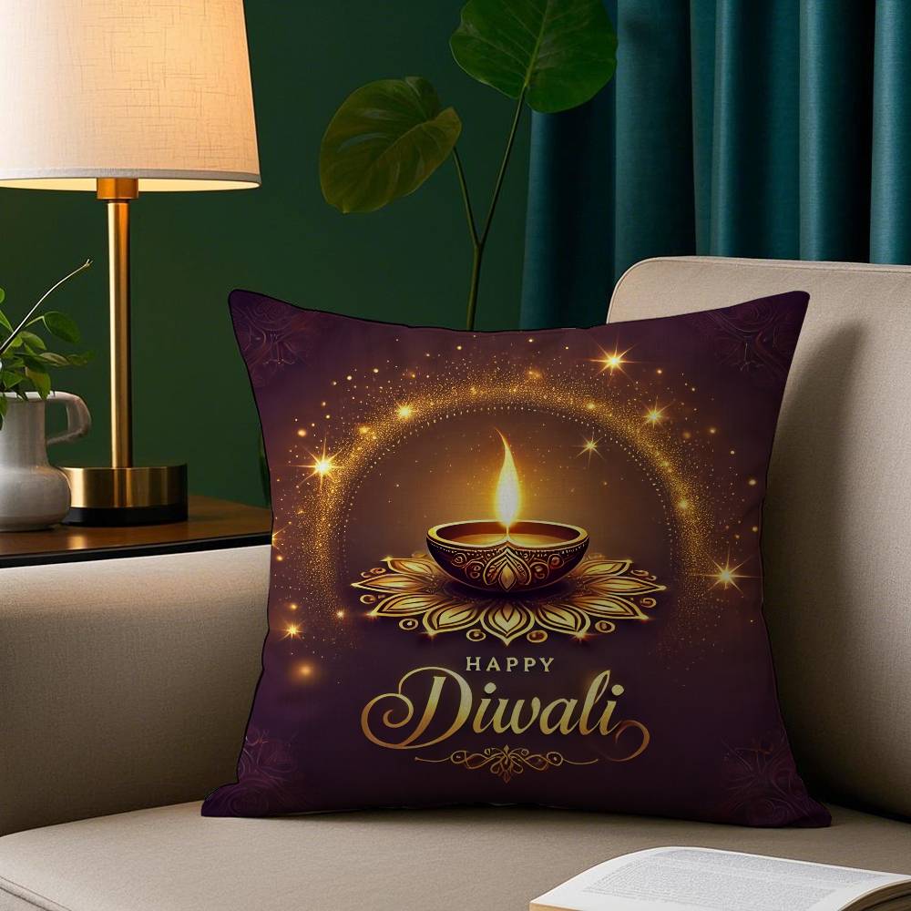 Diwali Festival Pillow Case Short Plush Print Cushion Cover Square Throw Pillow Covers Sofa Home Decor