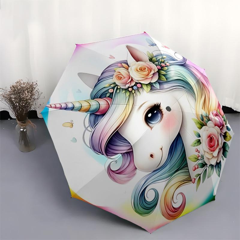 Einhorn, Blasen-Thema, Automatisches Öffnungs- und Schließ-Regenschirm, 8 Rippen, Geeignet für Freizeit und Ausgehen, Outdoor-Accessoire, Gothic-Stil,