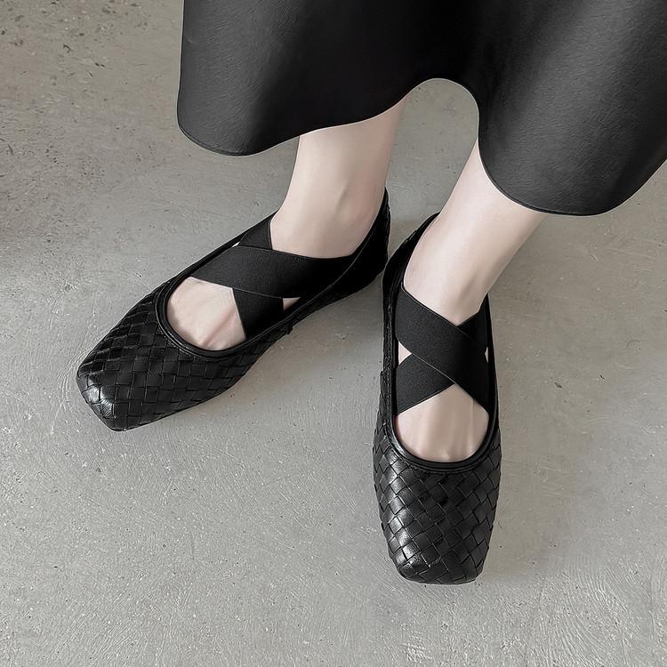 

Super soft runaway egg roll shoes cowhide Mary Jane 2025 low heel round head ballet cross strap leather soft sole single shoes women 39 чёрный