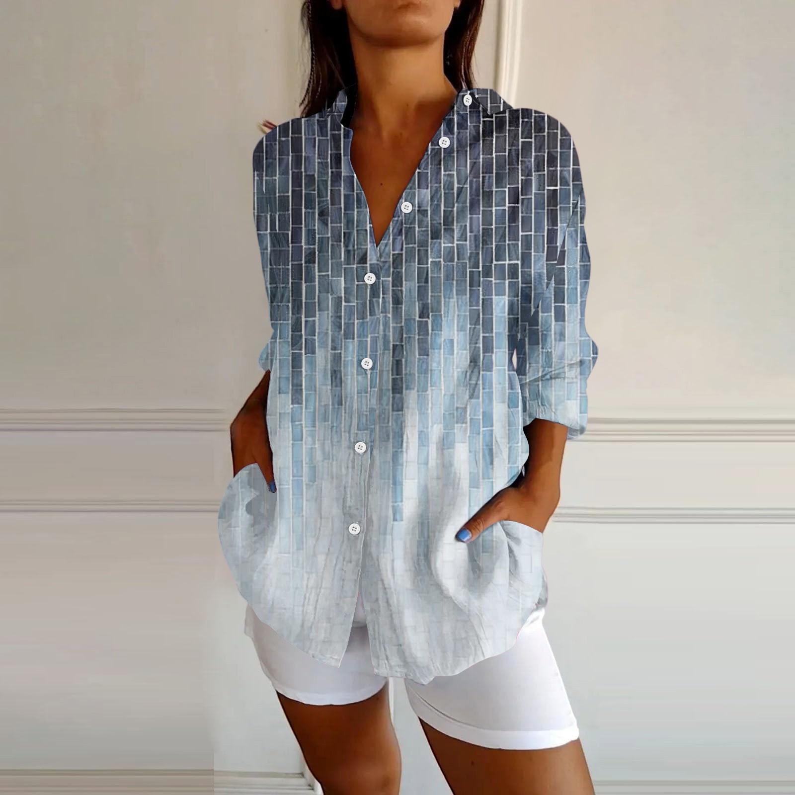 

Женские рубашки на пуговицах из хлопка и льна с длинным рукавом, повседневные летние топы, рабочие блузки XL синий