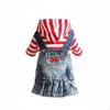Denim Dog Dress Ruffled Hem Puppy Cherry Embroidered Skirt Comfortable Suitable Pet Overall