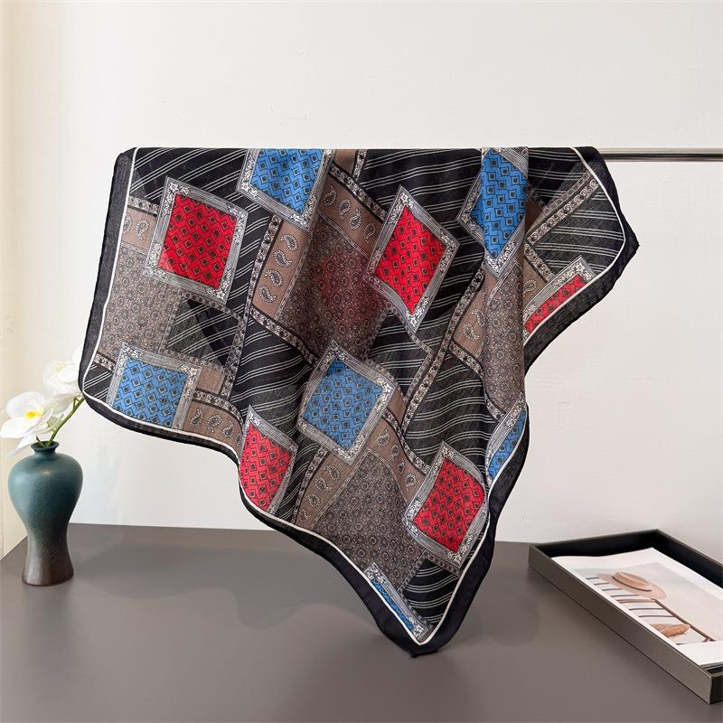 68X68Cm Square Scarf Women Muslim Hijab  Print Silk Neckerchief Shawl Wraps Headband Handle Hair Accessories Bandana Pashmina