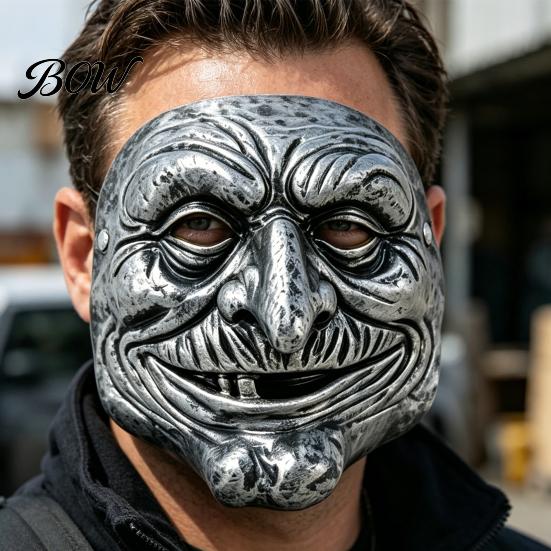 Masque Facial Ridé Effrayant Halloween Masque de Clown Vintage, Accessoire Doré Argenté Fête pour Fête, Costume Mascarade Effrayant Maison Hantée Cosplay Confortable
