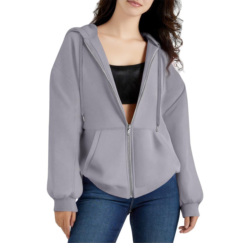 Women's Zipper Hoodie Long Sleeve Sports Jacket Pocket Clothing Fashion Apparel