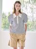 Nub Stripe Puff Collar T-Shirt - Navy