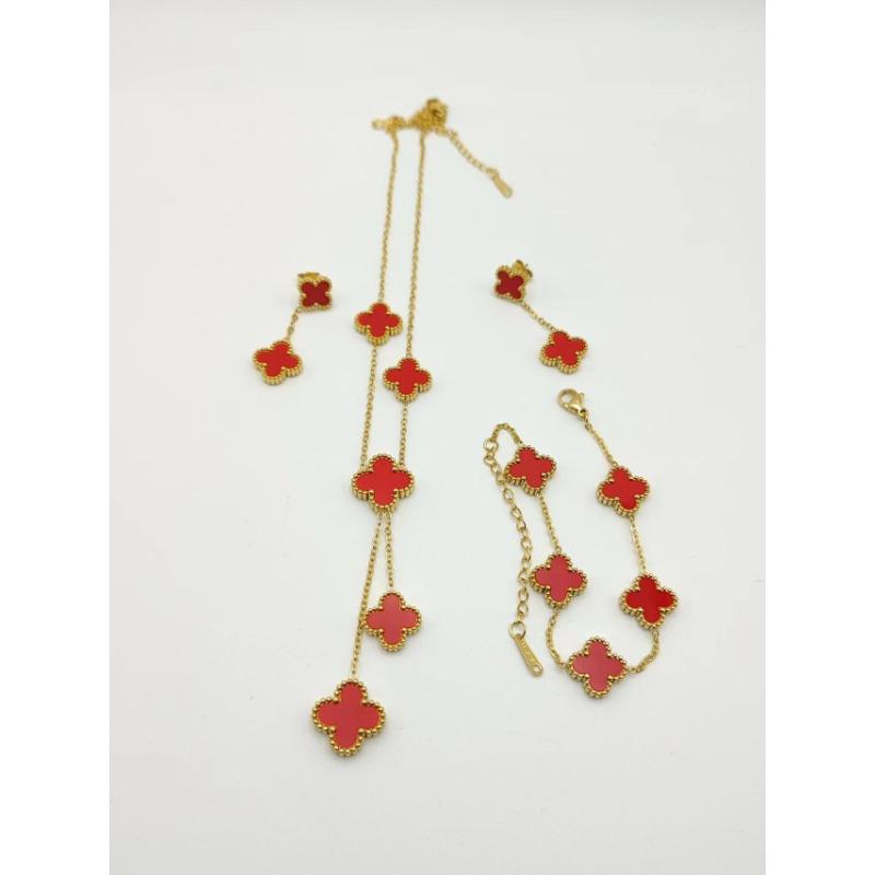 

3 шт. двусторонние четыре листа травы ожерелье серьги браслет набор Necklace+Bracelet+Earring красный