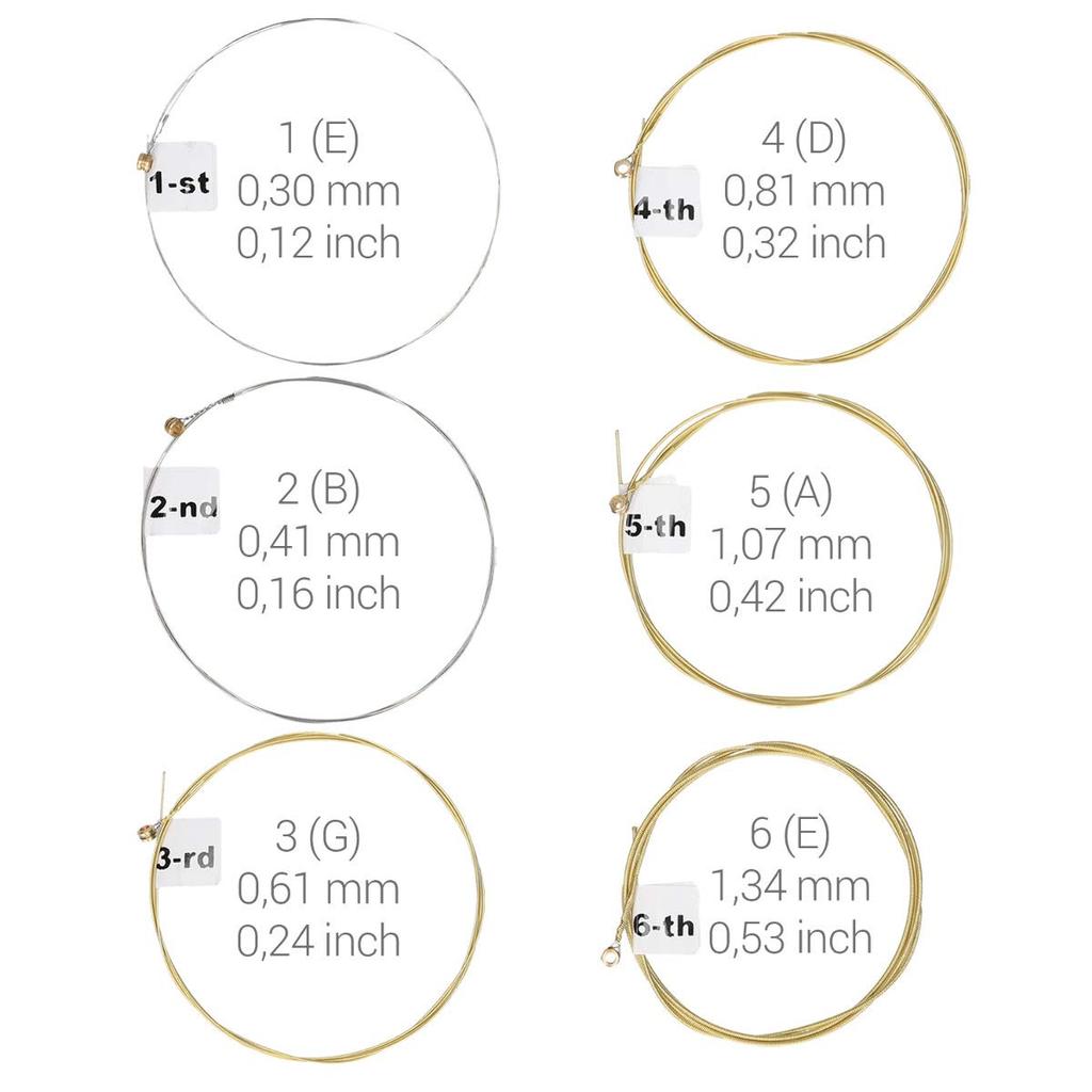 kwmobile Set of 6 Steel Guitar Strings for Acoustic Guitars with Lettering 6x Steel Strings for Acoustic and Western Guitars - -