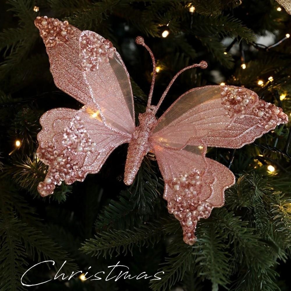 Sparkling Christmas Butterfly Ornament with Clip Glitter Dragonfly Hanging Decoration Colorful Christmas Tree Decorations