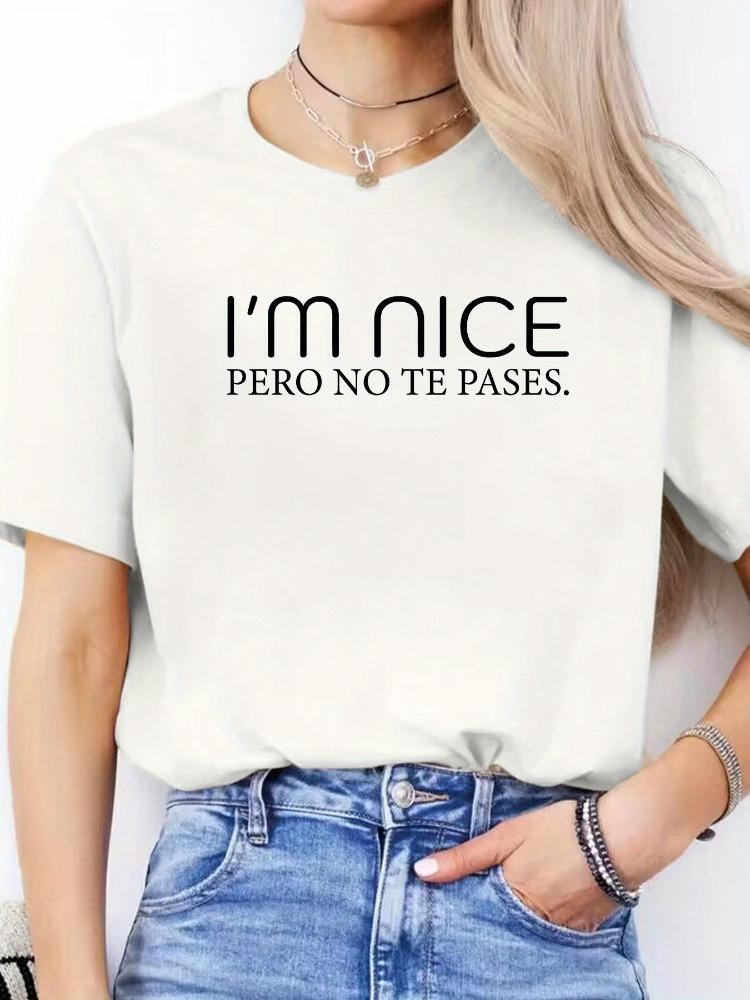 

Womens round neck fashionable letter printed pattern short sleeved casual versatile Womens Tshirt suitable for daily use S