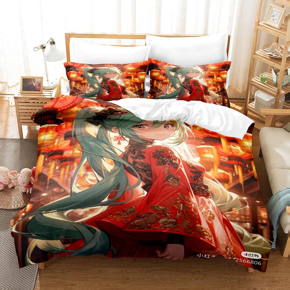 

Beautiful Girl Dormitory Three-Piece Quilt Cover 3D Digital Printing Home Textile 135 * 200